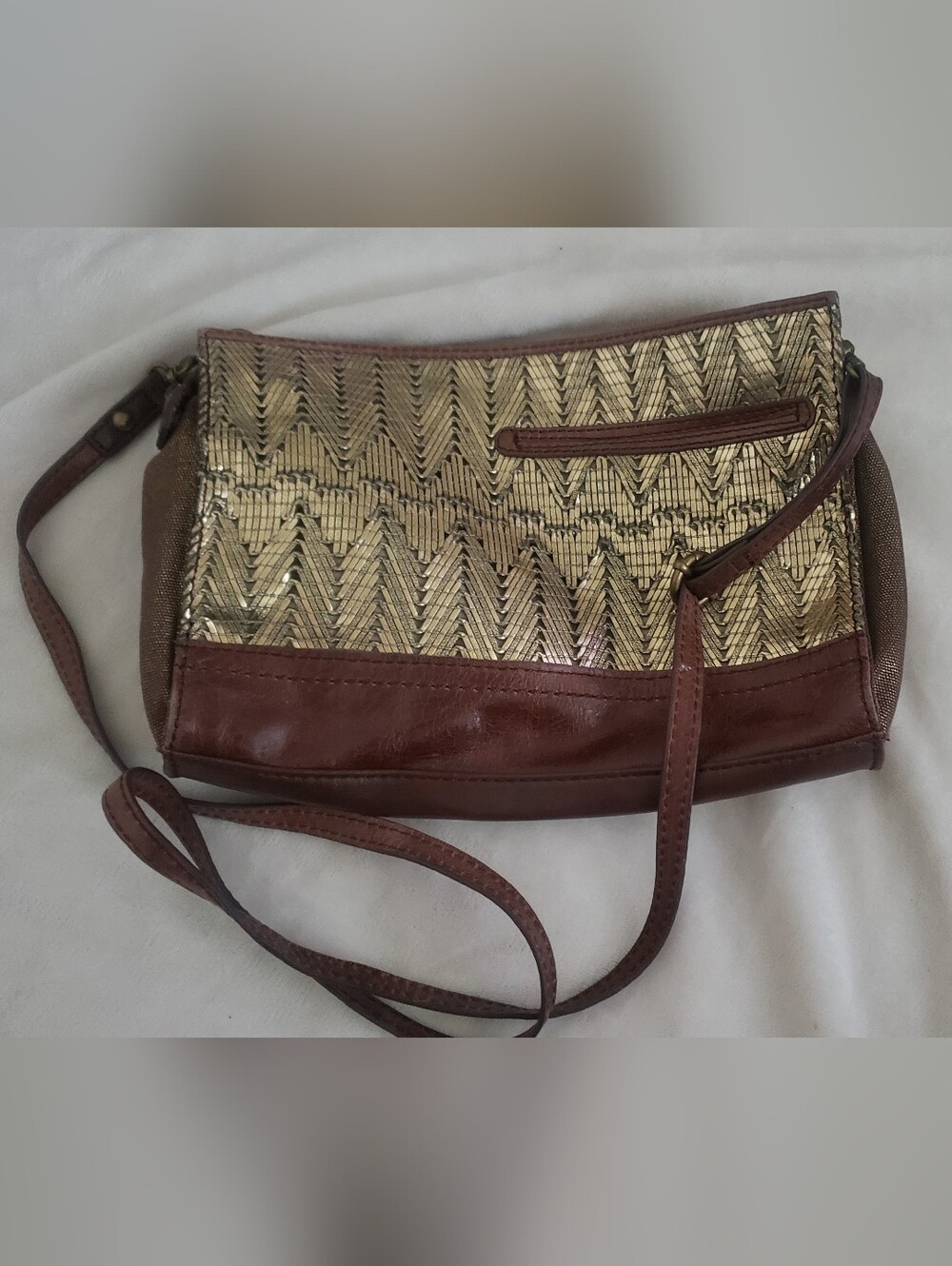 The Sak Gold And Brown Crossbody Purse